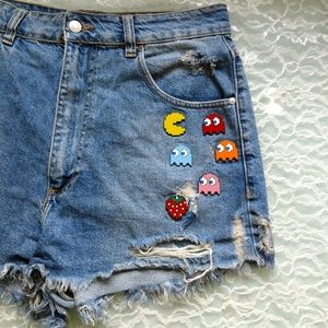 Zara Trafaluc Pacman Distressed High Rise Shorts